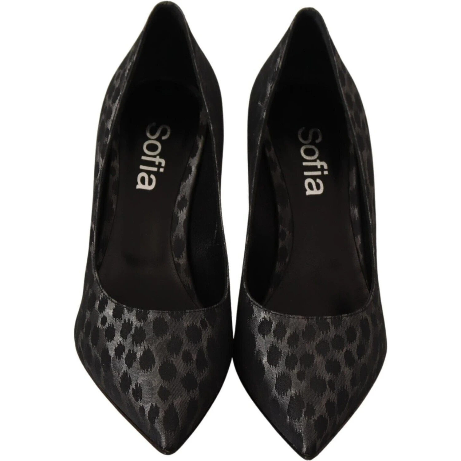 Black Leopard Leather Stiletto High Heels Pumps Shoes