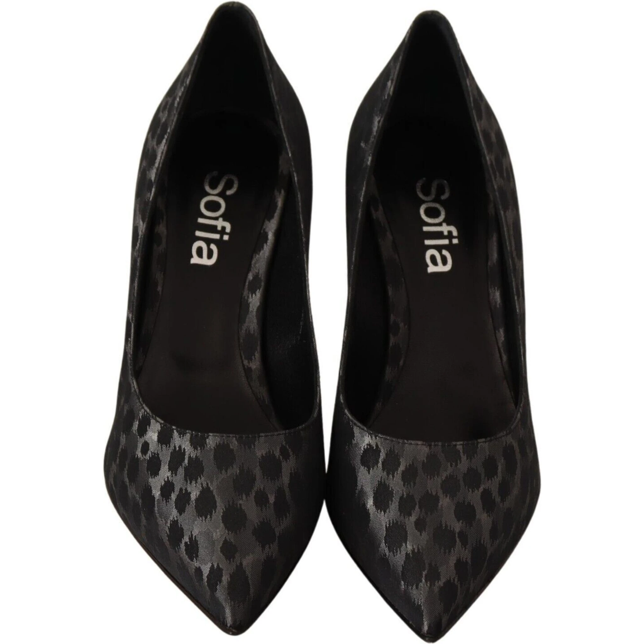 Black Leopard Leather Stiletto High Heels Pumps Shoes