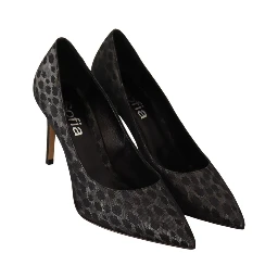 Black Leopard Leather Stiletto High Heels Pumps Shoes