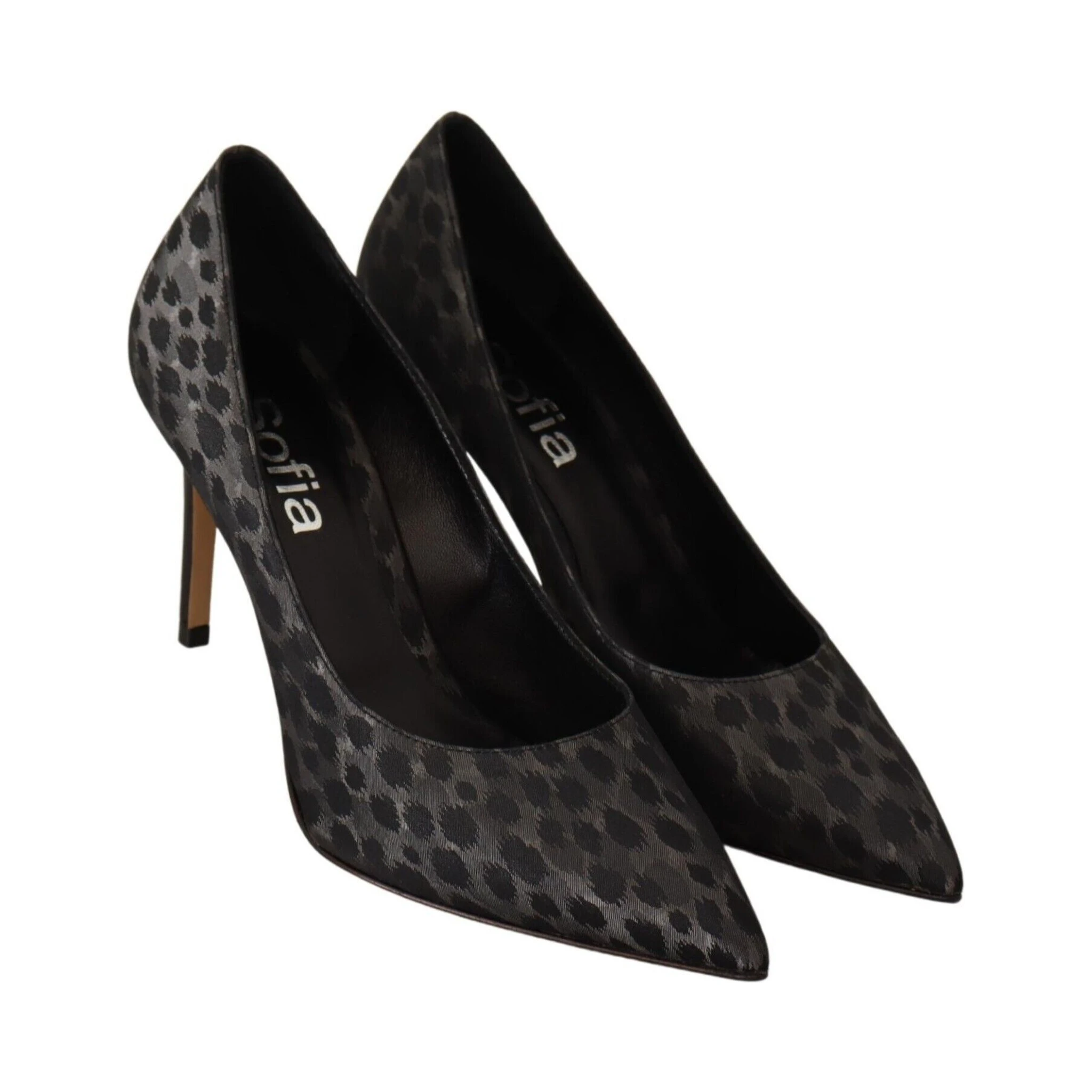 Black Leopard Leather Stiletto High Heels Pumps Shoes