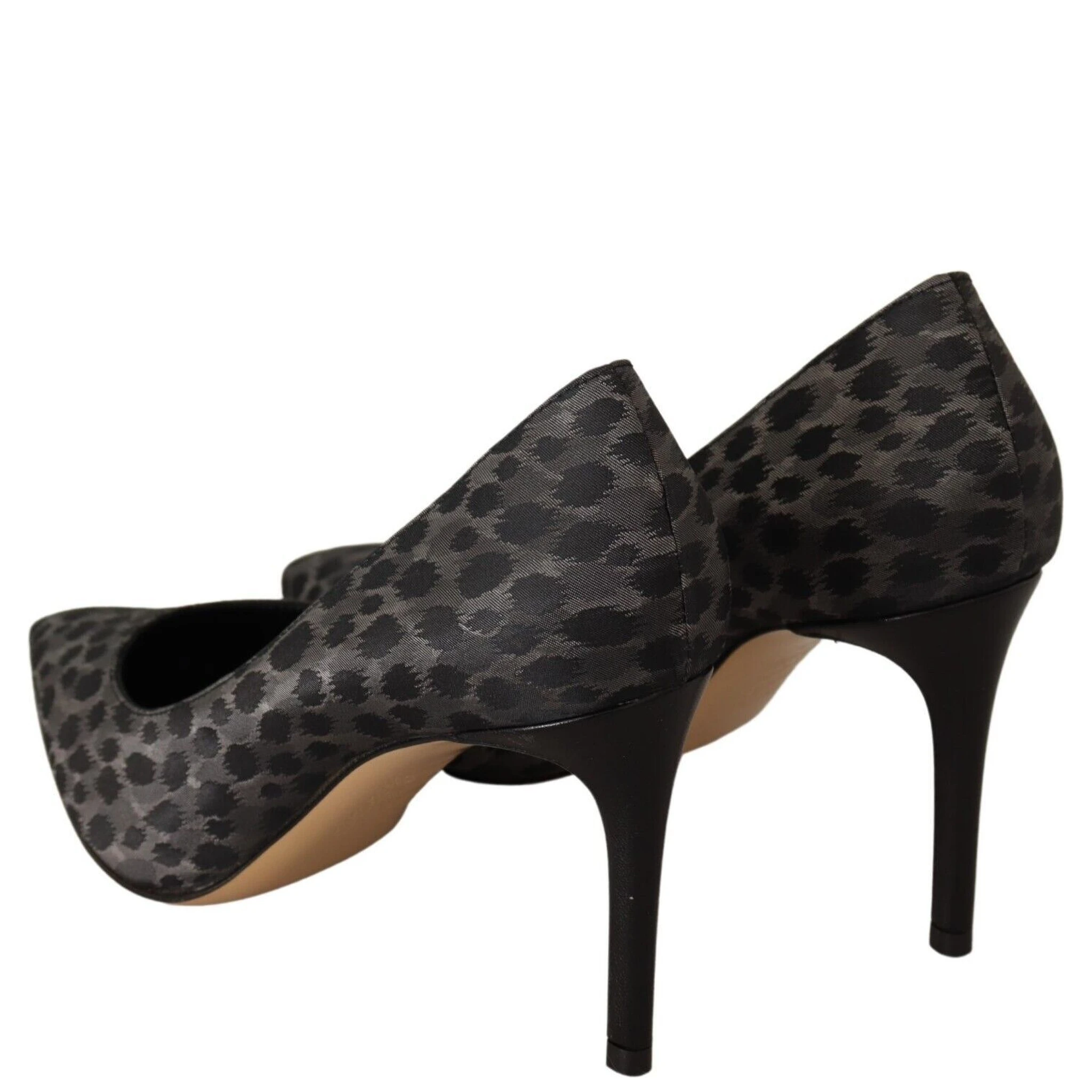 Black Leopard Leather Stiletto High Heels Pumps Shoes