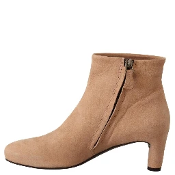 Beige Suede Leather Mid Heels Pumps Boots Shoes
