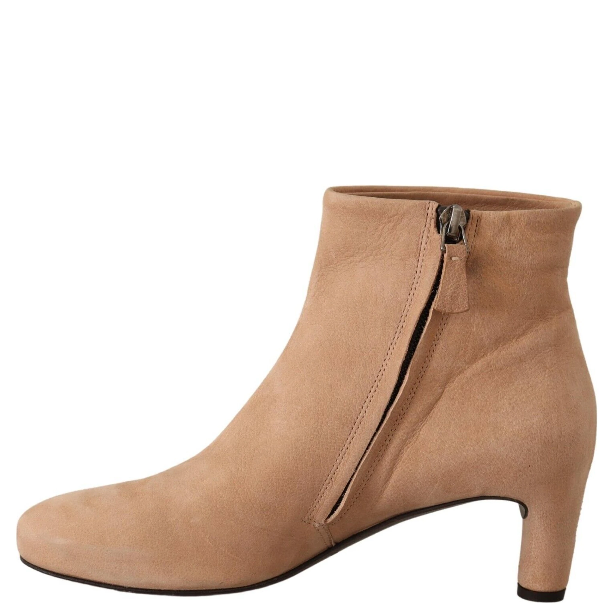 Beige Suede Leather Mid Heels Pumps Boots Shoes