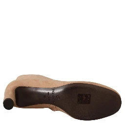 Beige Suede Leather Mid Heels Pumps Boots Shoes