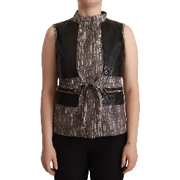 Brown Black Vest Leather Sleeveless Top Blouse