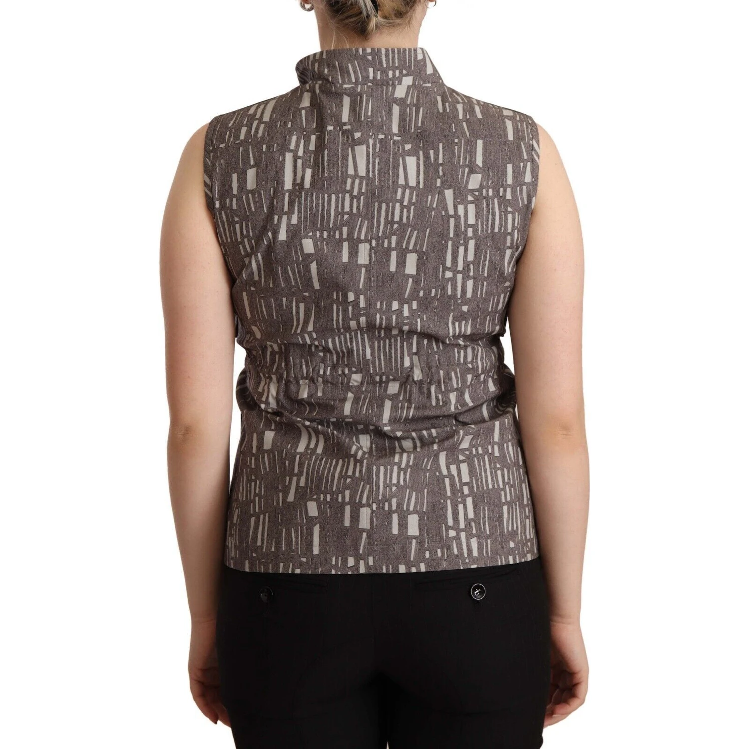 Brown Black Vest Leather Sleeveless Top Blouse