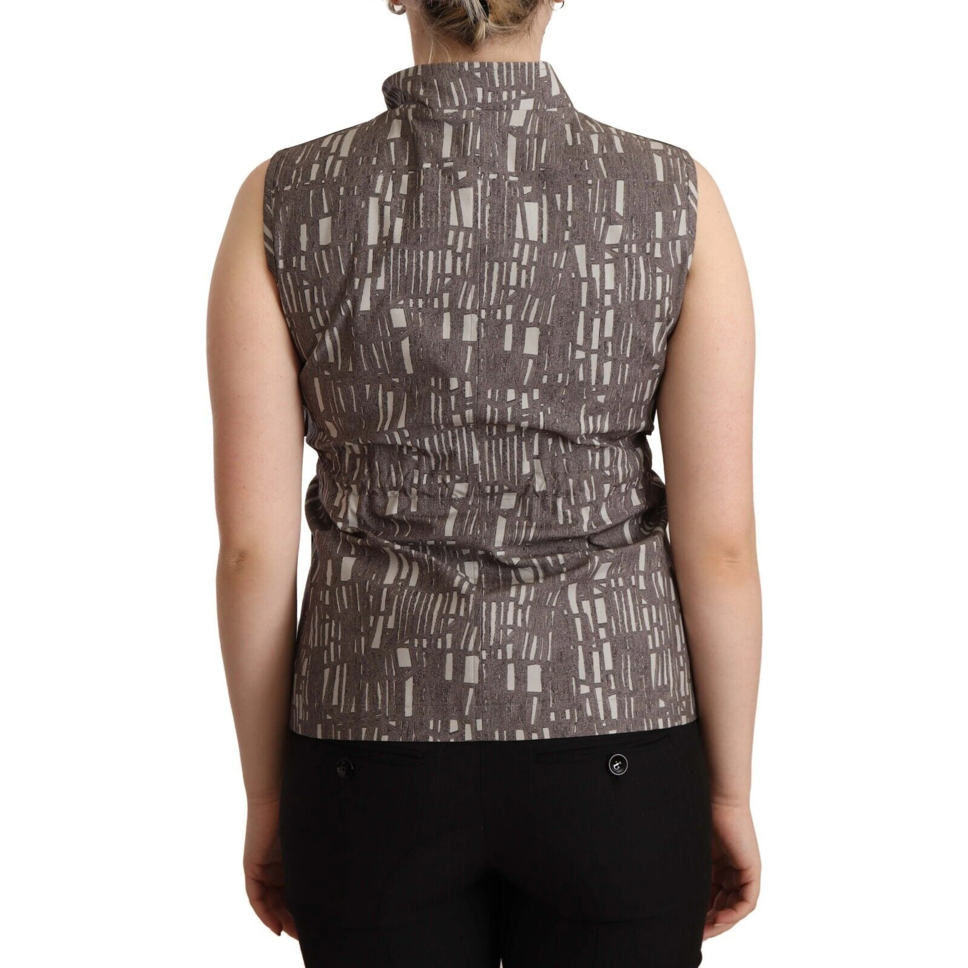 Brown Black Vest Leather Sleeveless Top Blouse