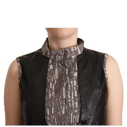 Brown Black Vest Leather Sleeveless Top Blouse