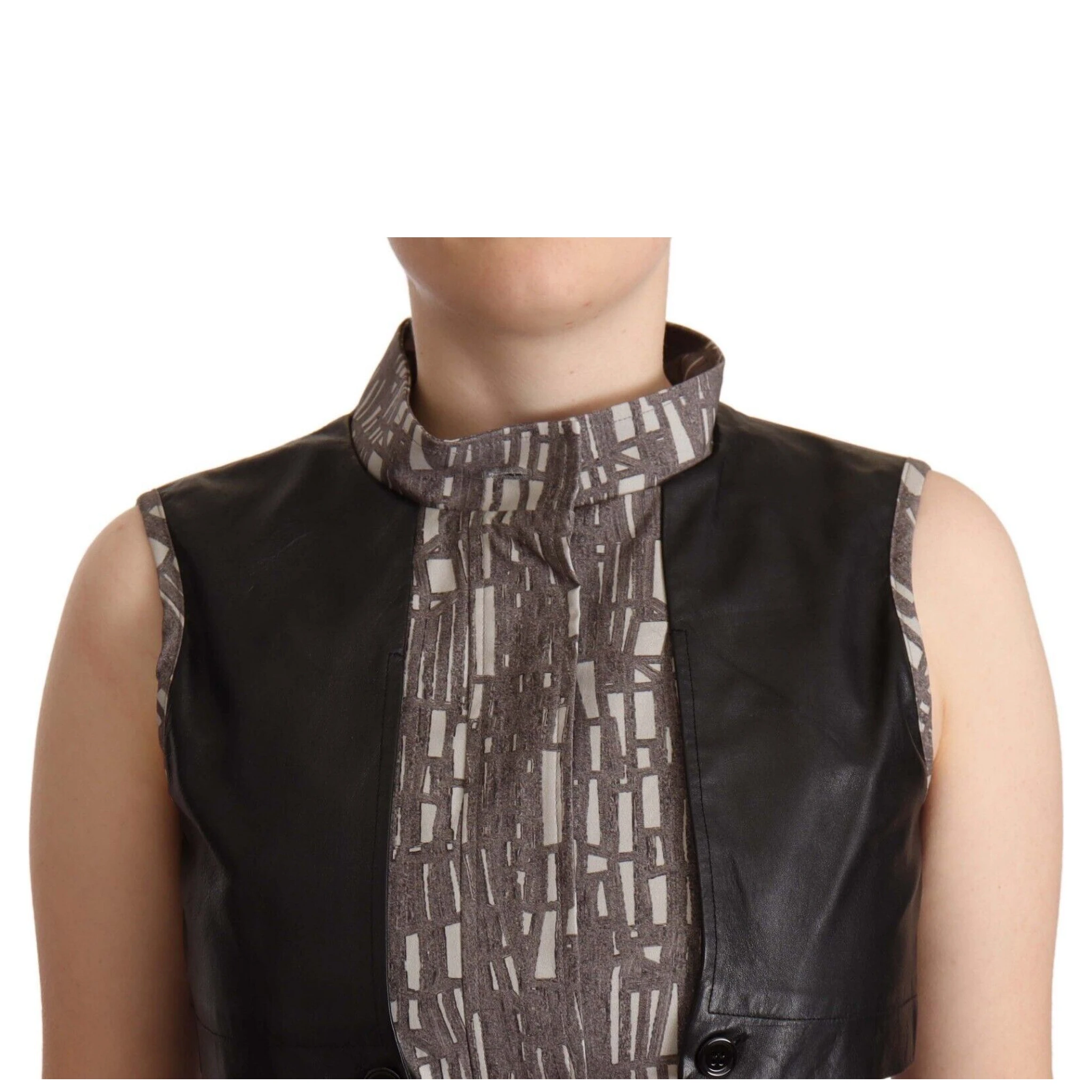 Brown Black Vest Leather Sleeveless Top Blouse