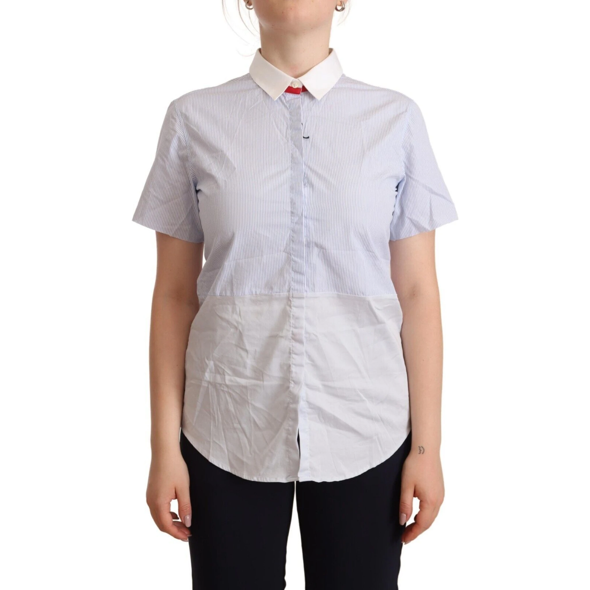 Light Blue Cotton Short Sleeves Collared Polo Top
