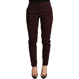 Maroon Mid Waist Skinny Women Trouser Pants