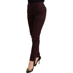 Maroon Mid Waist Skinny Women Trouser Pants
