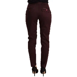 Maroon Mid Waist Skinny Women Trouser Pants