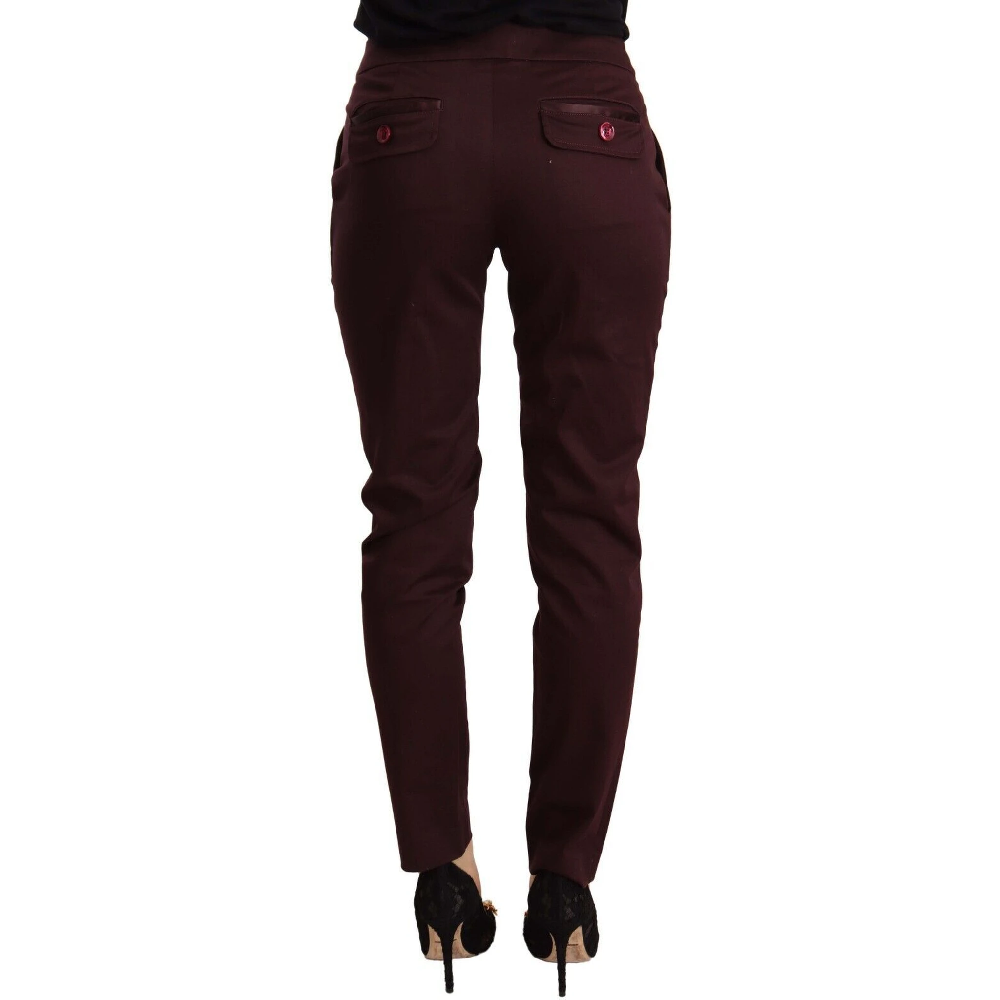 Maroon Mid Waist Skinny Women Trouser Pants