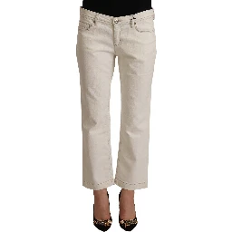 Off White Cotton Flared Cropped Denim Jeans