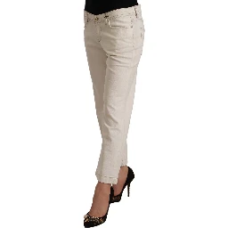 Off White Cotton Flared Cropped Denim Jeans