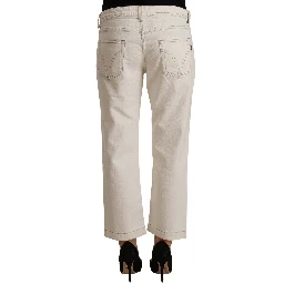 Off White Cotton Flared Cropped Denim Jeans