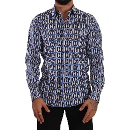 Blue Logo Mania Slim Fit Cotton Shirt