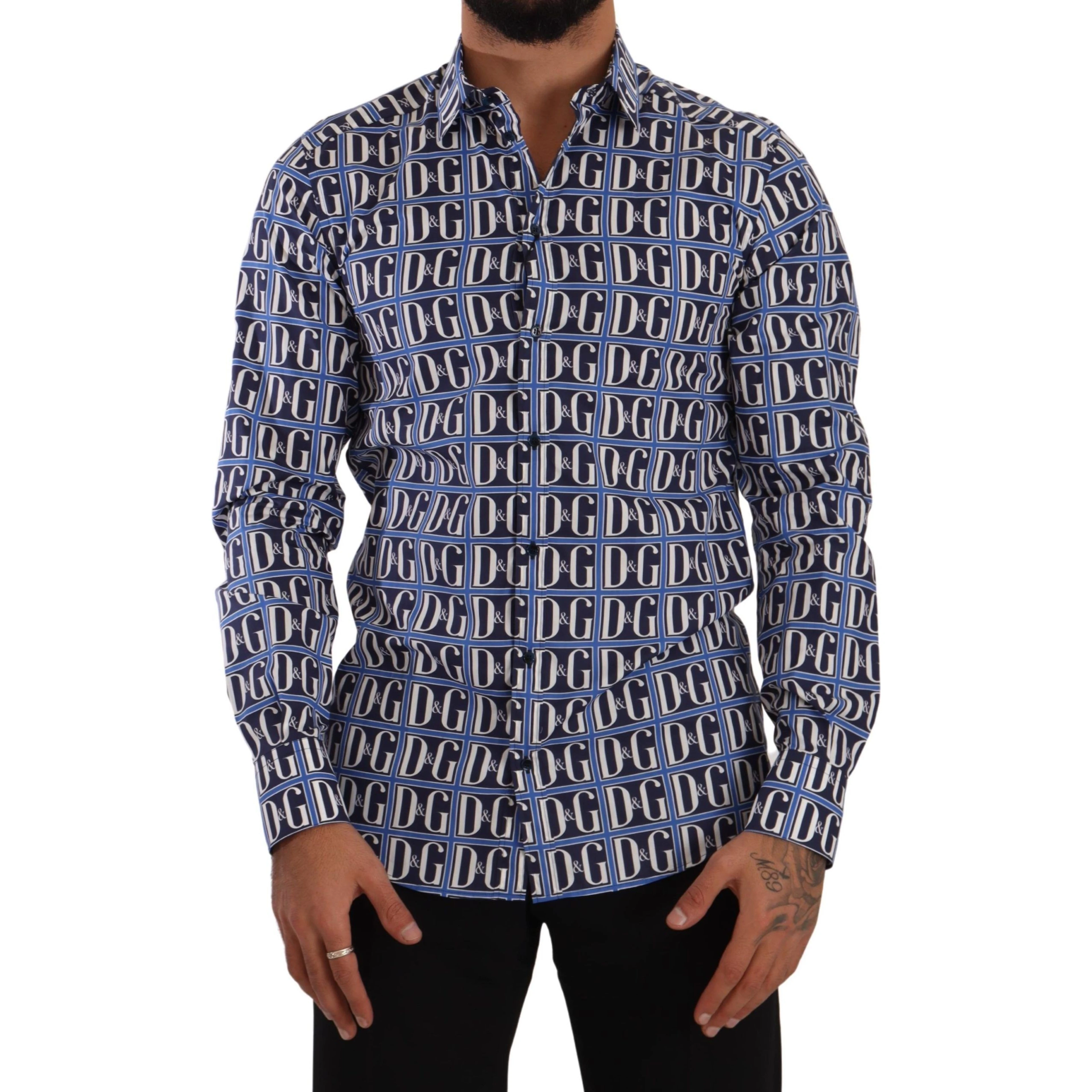 Blue Logo Mania Slim Fit Cotton Shirt