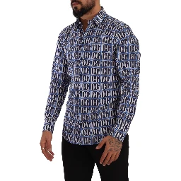 Blue Logo Mania Slim Fit Cotton Shirt