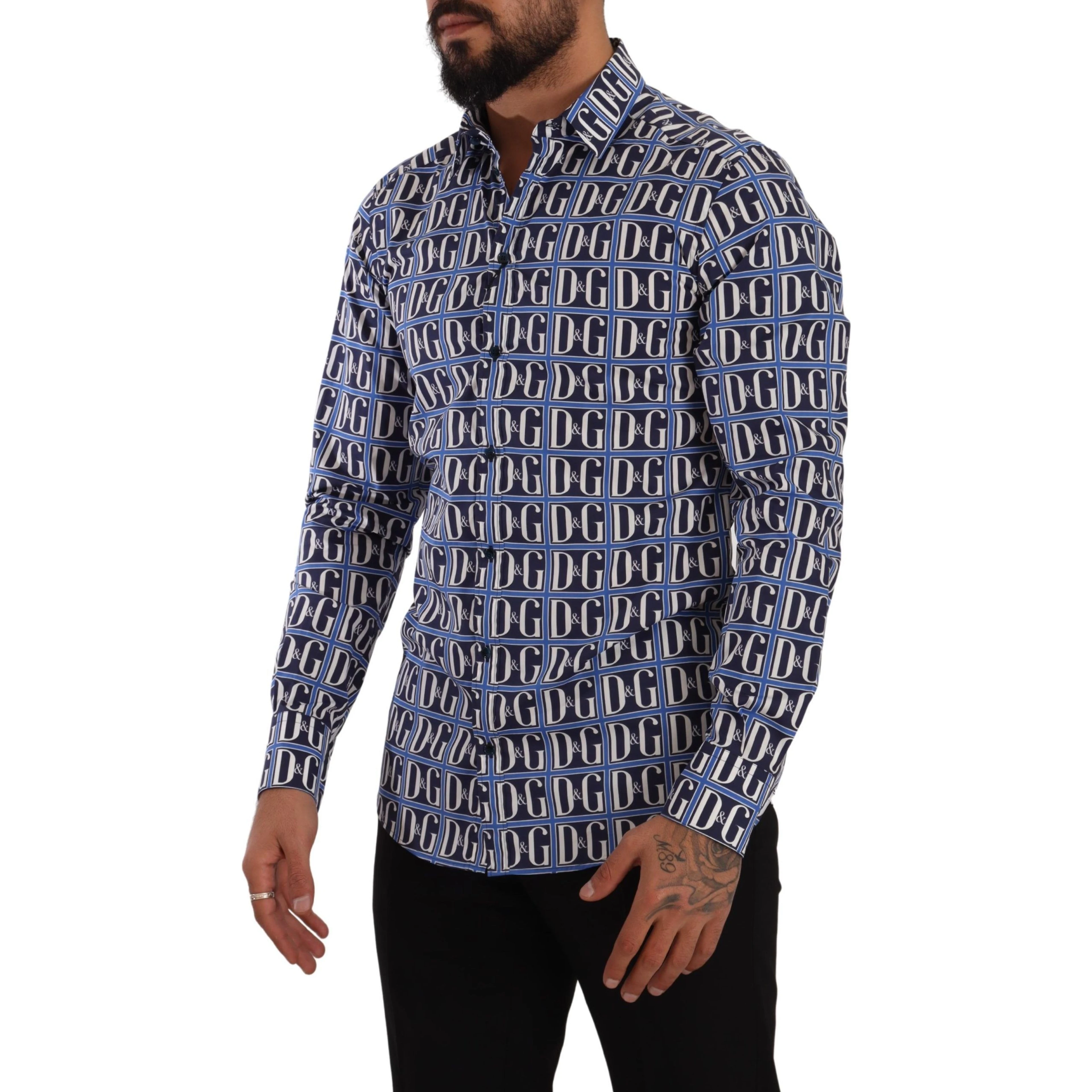 Blue Logo Mania Slim Fit Cotton Shirt
