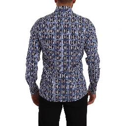 Blue Logo Mania Slim Fit Cotton Shirt
