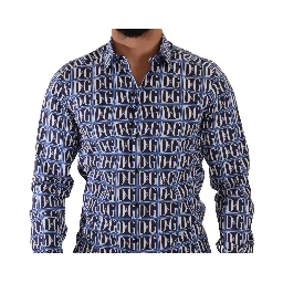 Blue Logo Mania Slim Fit Cotton Shirt