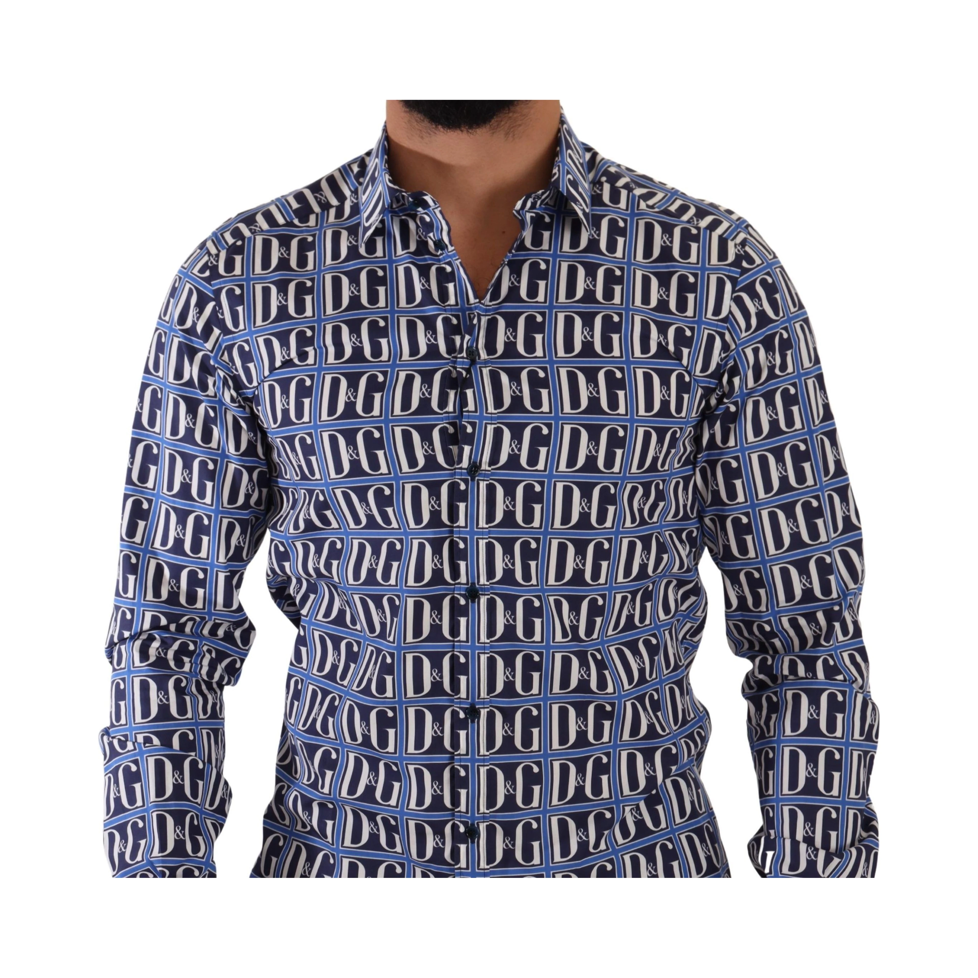 Blue Logo Mania Slim Fit Cotton Shirt