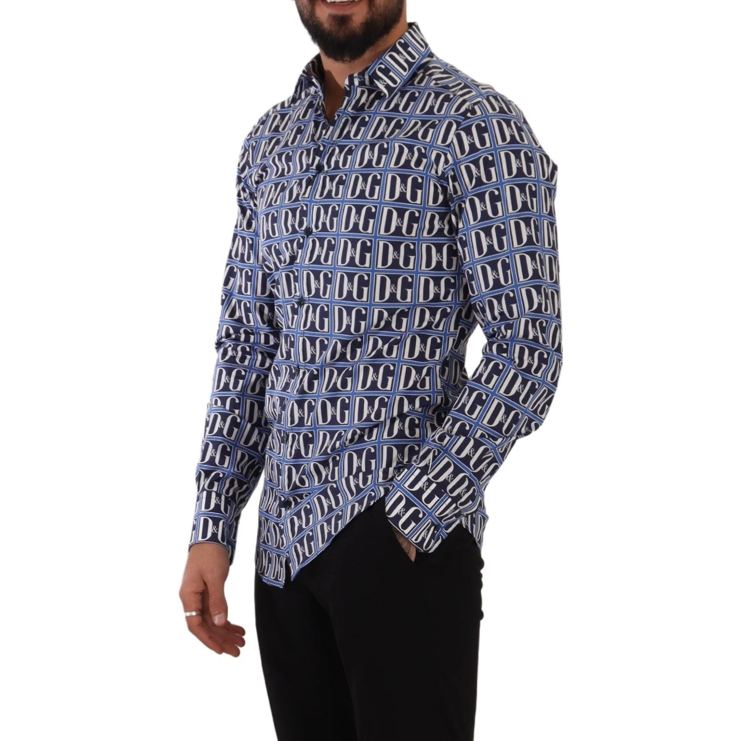 Blue Logo Mania Slim Fit Cotton Shirt