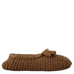 Brown Slip On Ballerina Flats Wool Knit Shoes