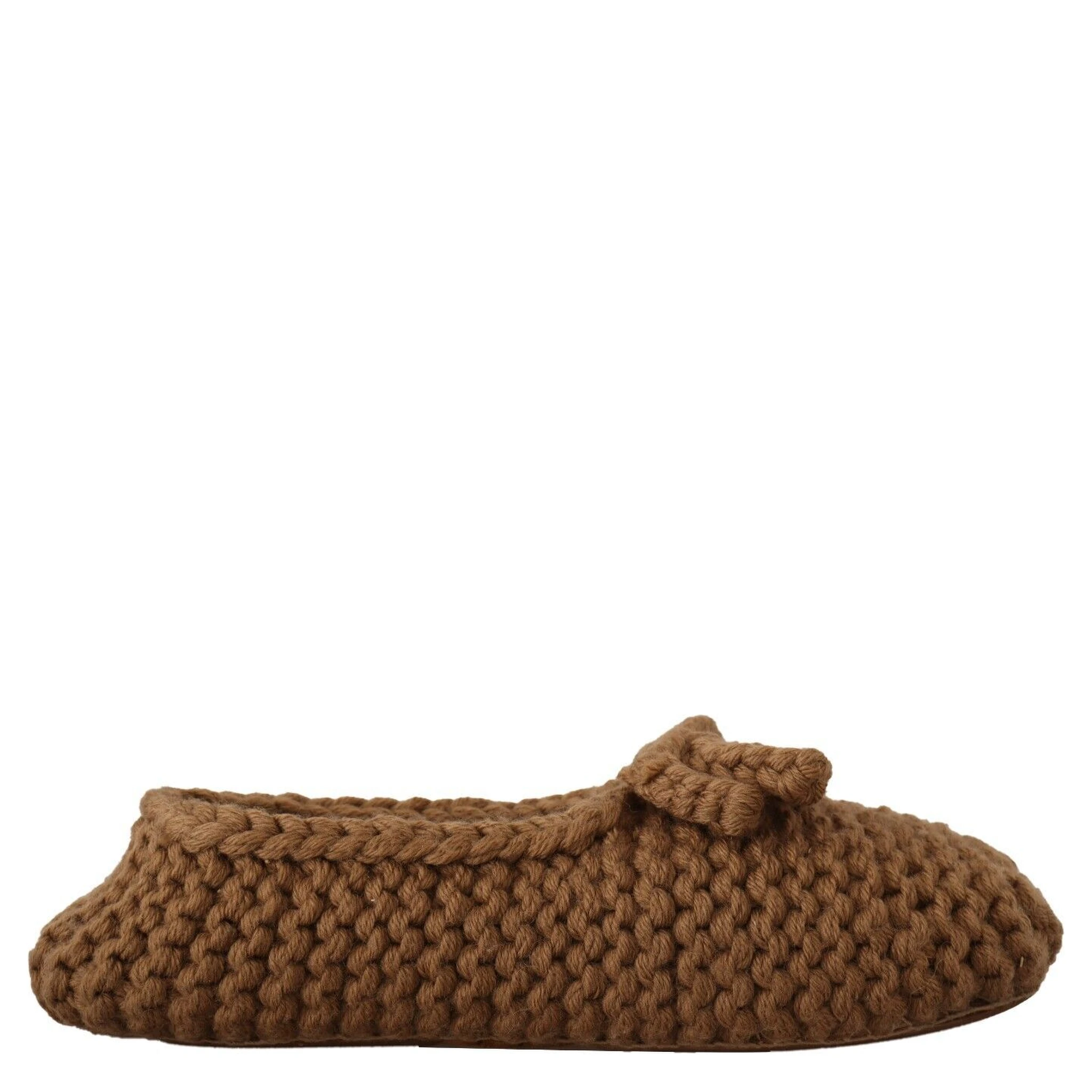 Brown Slip On Ballerina Flats Wool Knit Shoes