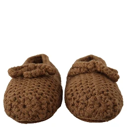 Brown Slip On Ballerina Flats Wool Knit Shoes