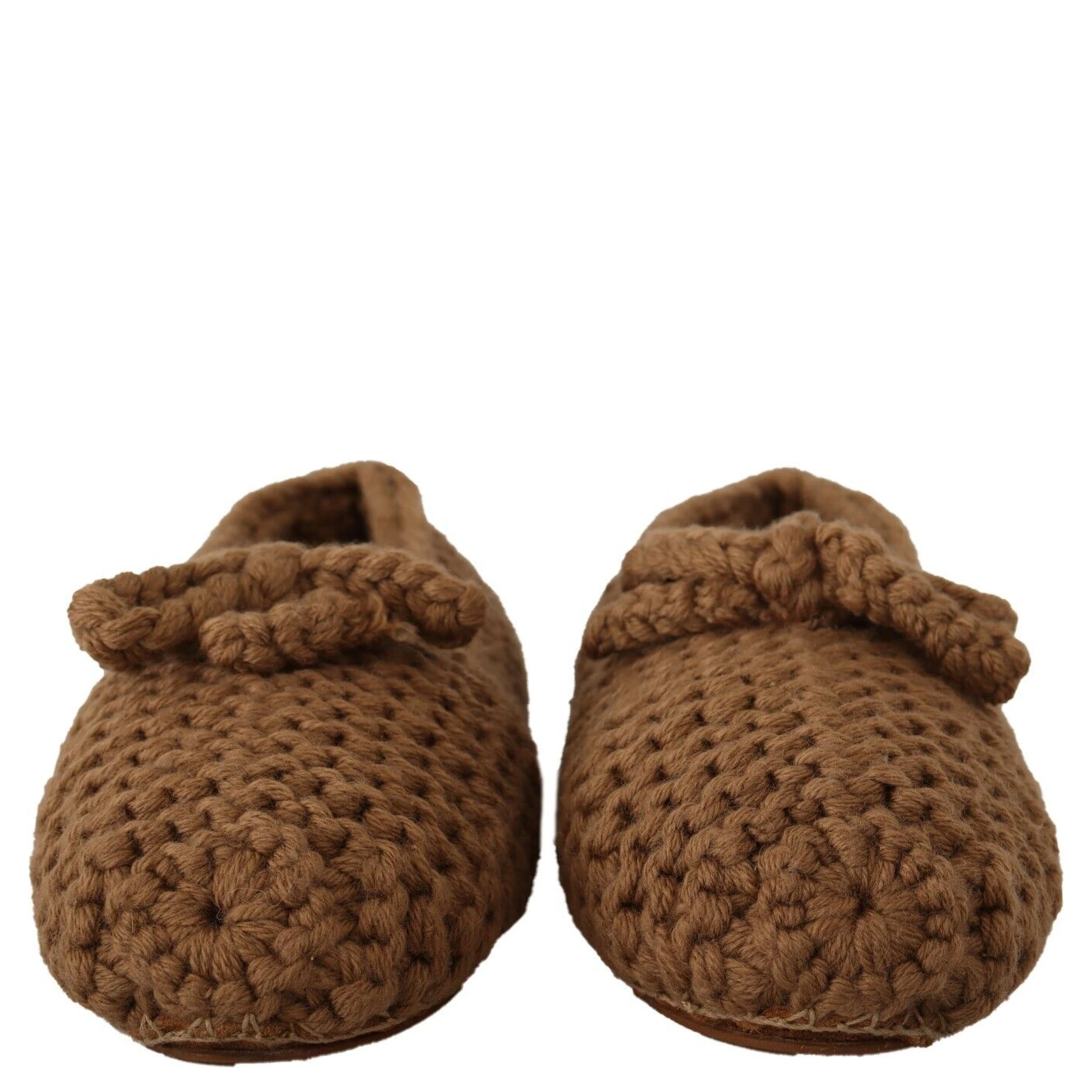 Brown Slip On Ballerina Flats Wool Knit Shoes
