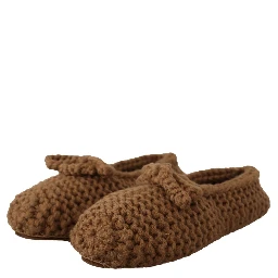 Brown Slip On Ballerina Flats Wool Knit Shoes