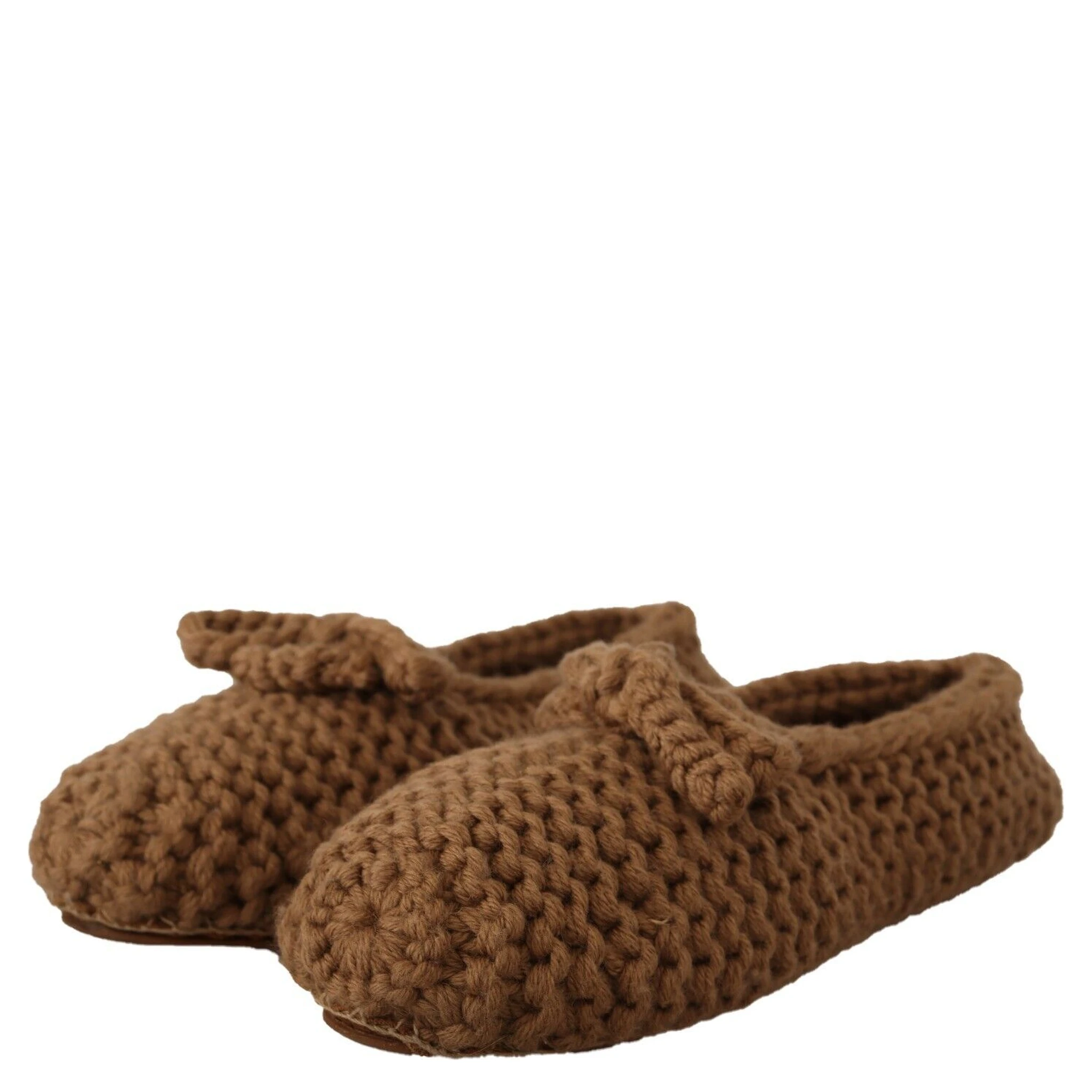 Brown Slip On Ballerina Flats Wool Knit Shoes