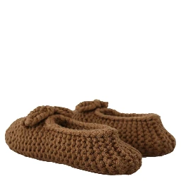 Brown Slip On Ballerina Flats Wool Knit Shoes