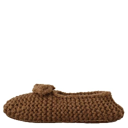 Brown Slip On Ballerina Flats Wool Knit Shoes