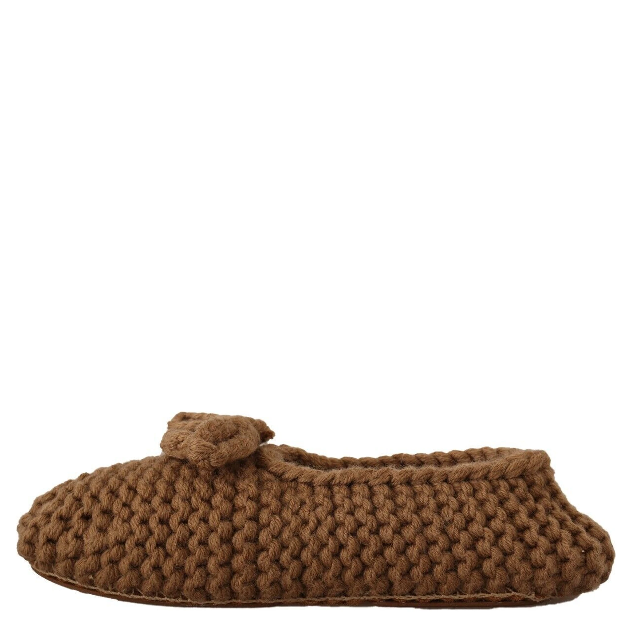 Brown Slip On Ballerina Flats Wool Knit Shoes