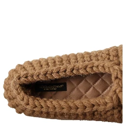 Brown Slip On Ballerina Flats Wool Knit Shoes