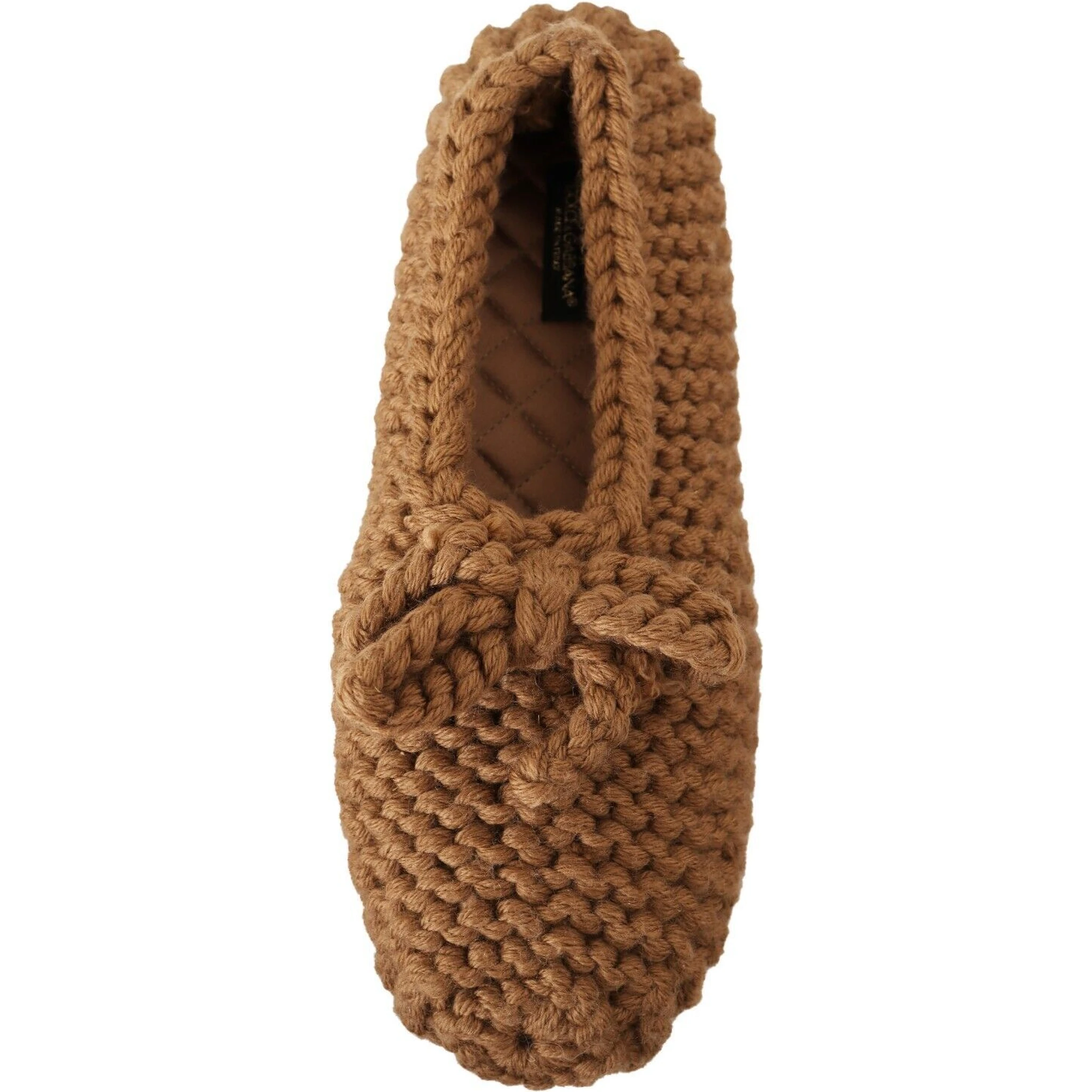 Brown Slip On Ballerina Flats Wool Knit Shoes