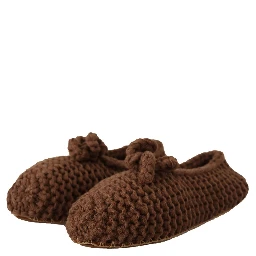 Brown Slip On Ballerina Flats Wool Knit Shoes