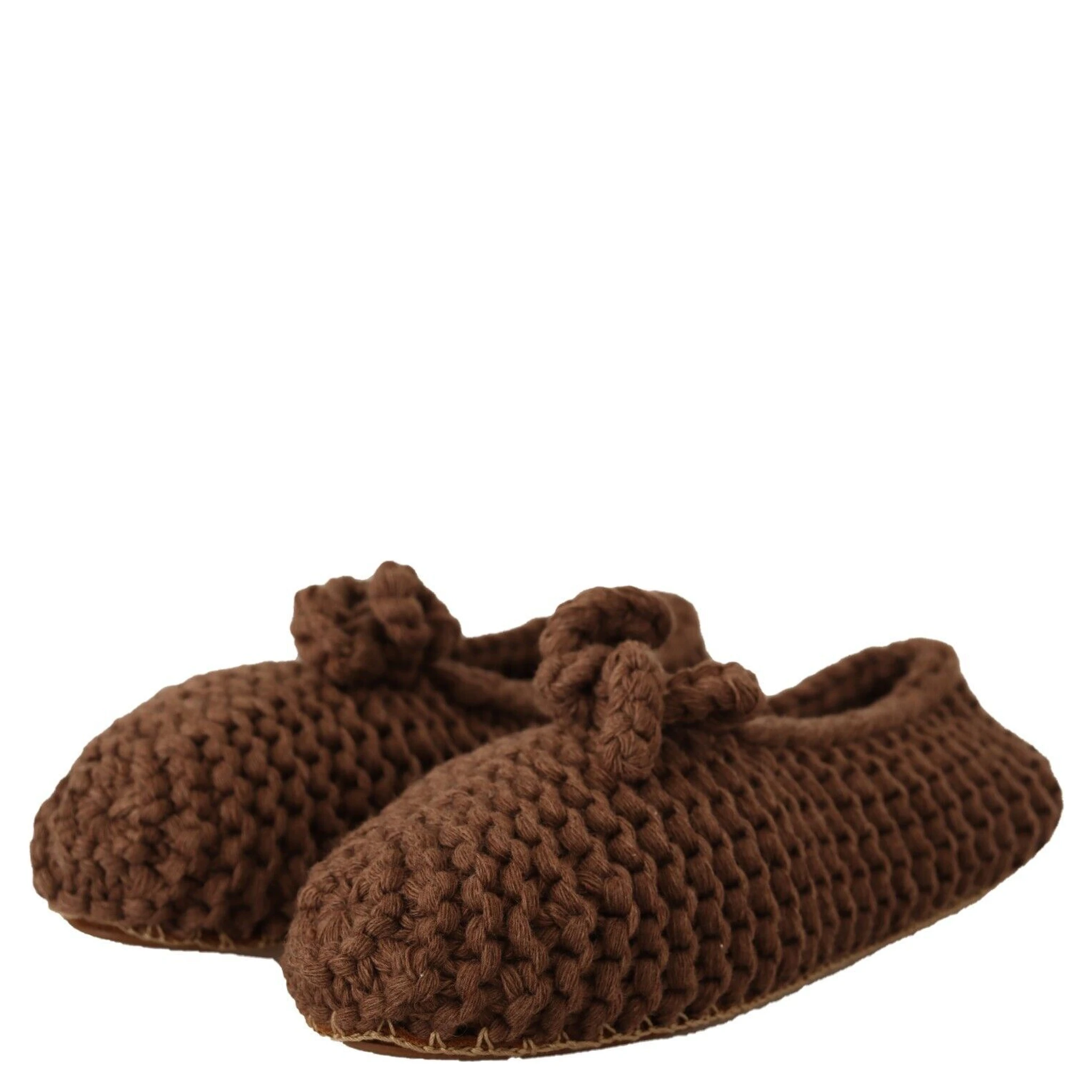 Brown Slip On Ballerina Flats Wool Knit Shoes