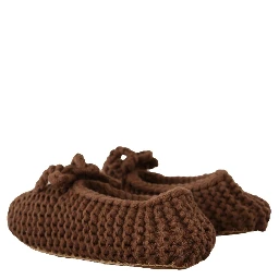 Brown Slip On Ballerina Flats Wool Knit Shoes