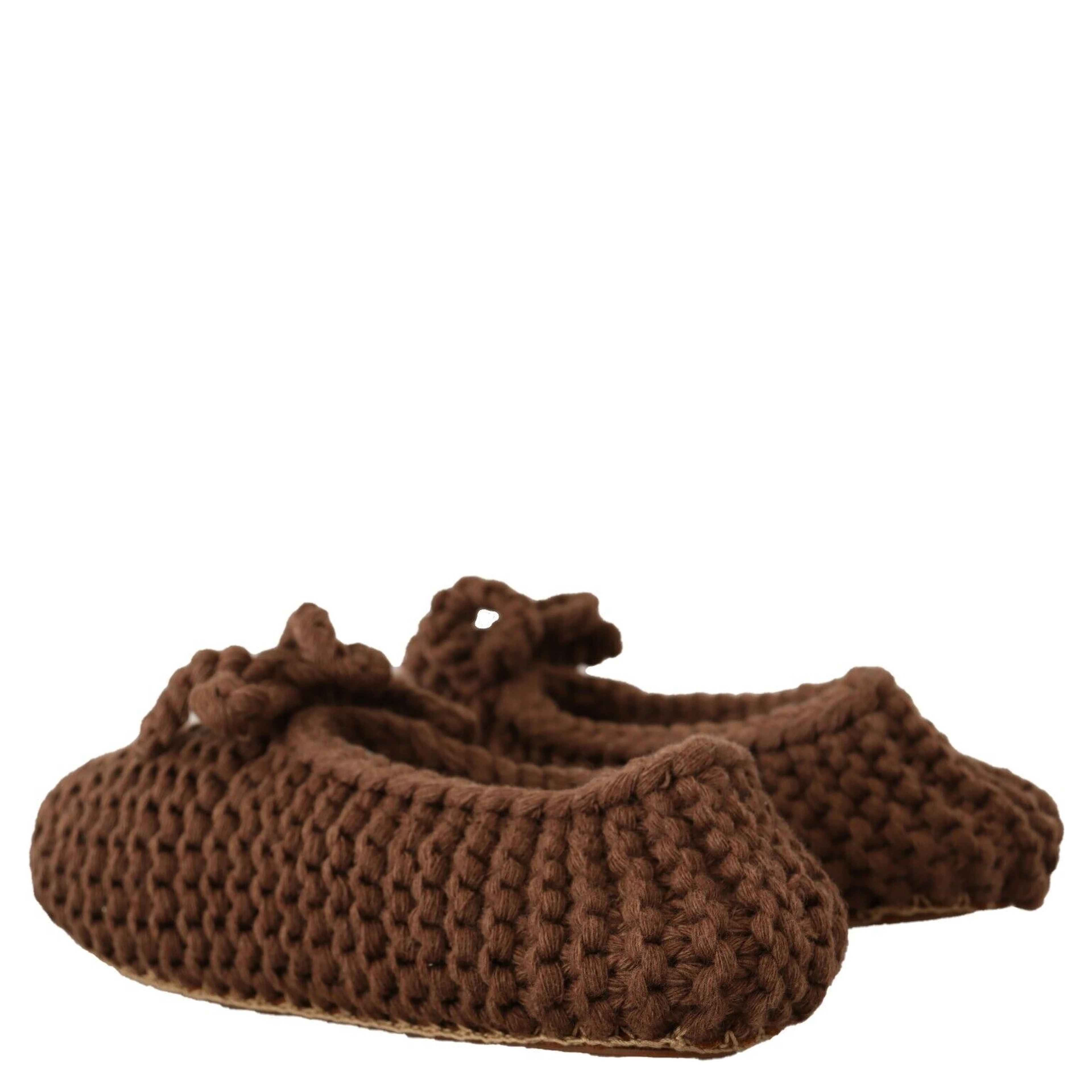 Brown Slip On Ballerina Flats Wool Knit Shoes