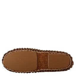 Brown Slip On Ballerina Flats Wool Knit Shoes