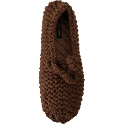 Brown Slip On Ballerina Flats Wool Knit Shoes