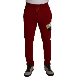Red Cotton Logo Patch Sweatpants Jogging Pants