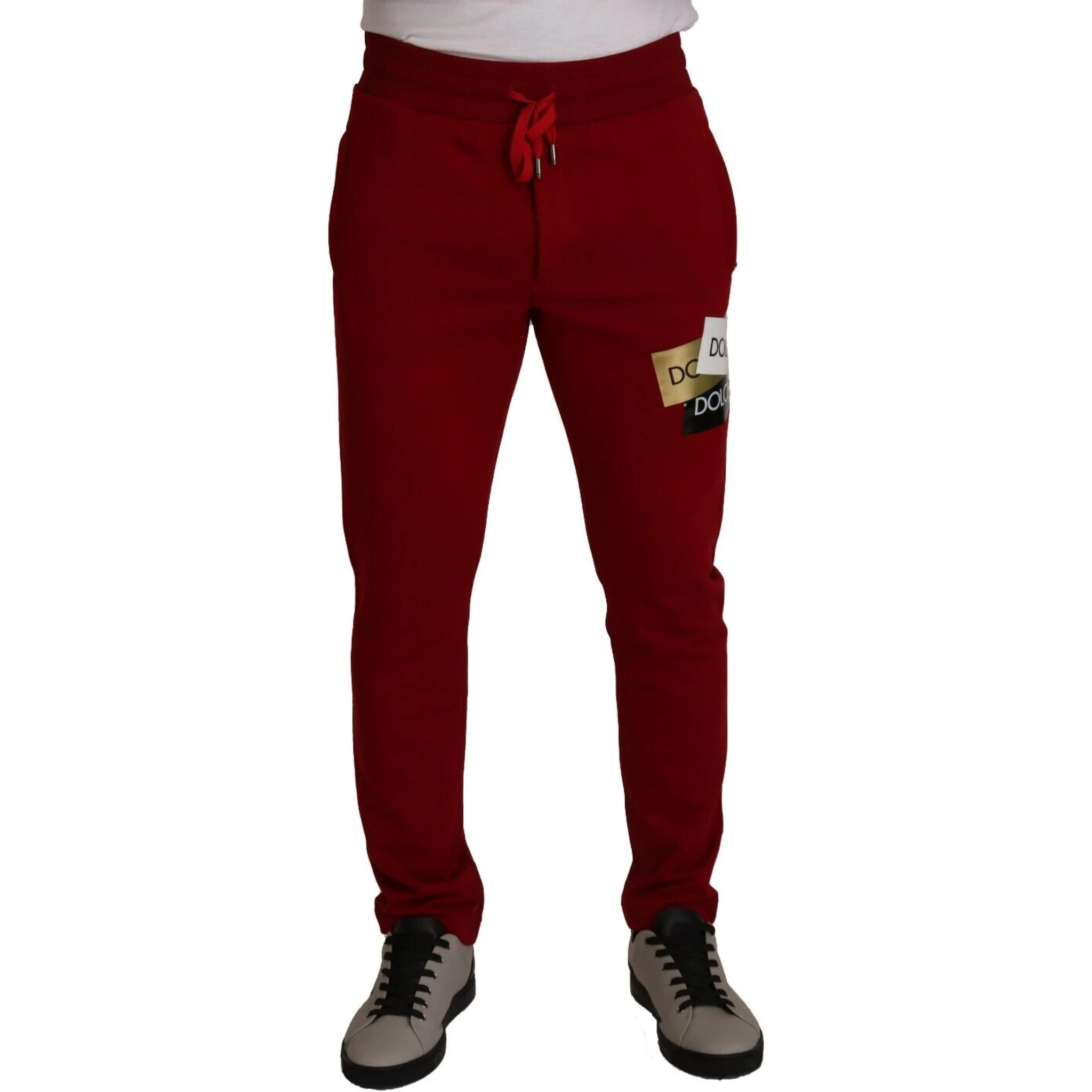 Red Cotton Logo Patch Sweatpants Jogging Pants