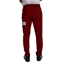 Red Cotton Logo Patch Sweatpants Jogging Pants