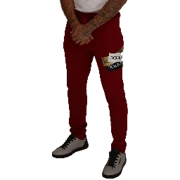 Red Cotton Logo Patch Sweatpants Jogging Pants